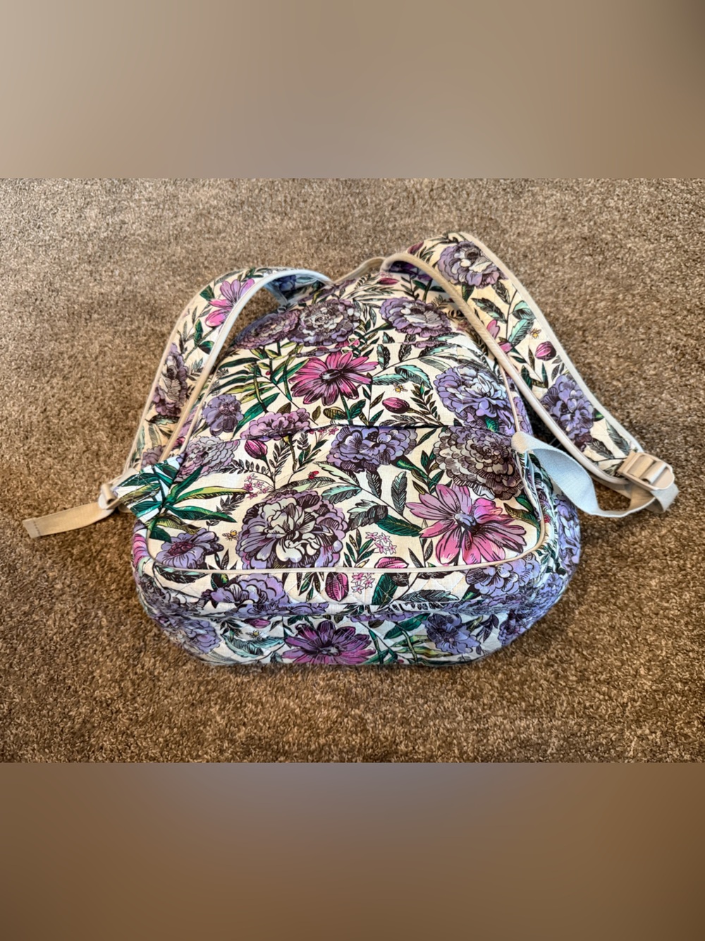 Vera Bradley Purple Floral Quilted Backpack multiple compartments - Picture 5 of 16